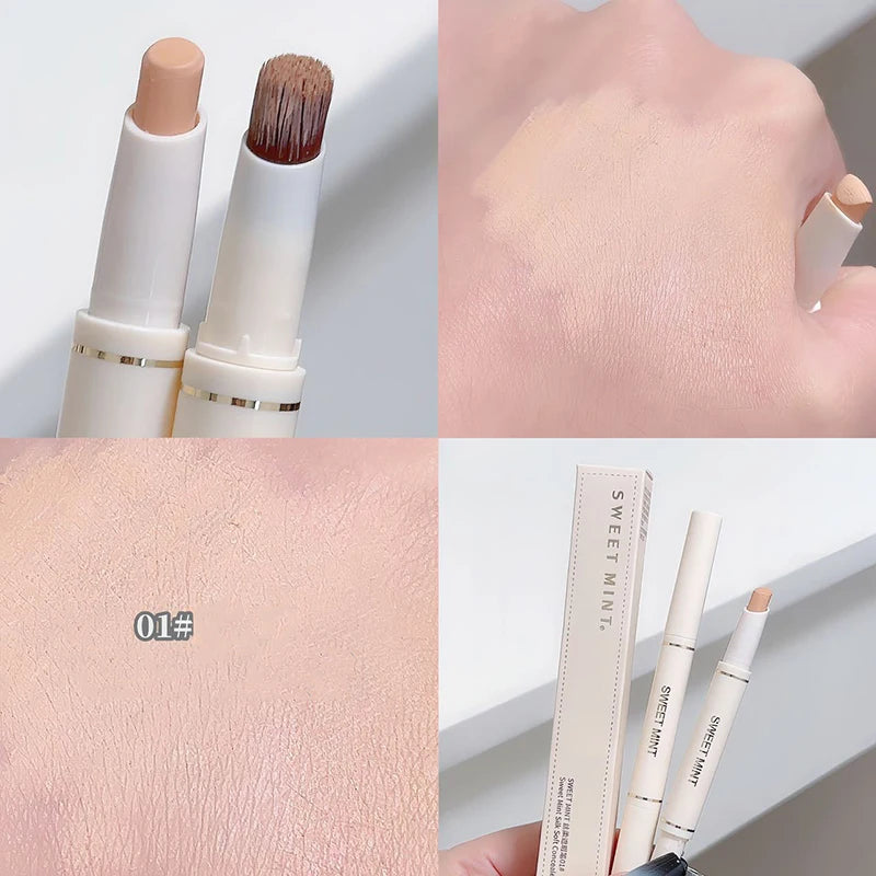 Double-end Silk Soft Concealer Aegyosal Pencil with Brush Full Coverage Acne Dark Circles Contour Stick Makeup Women Cosmetics