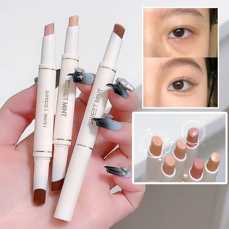 Double-end Silk Soft Concealer Aegyosal Pencil with Brush Full Coverage Acne Dark Circles Contour Stick Makeup Women Cosmetics