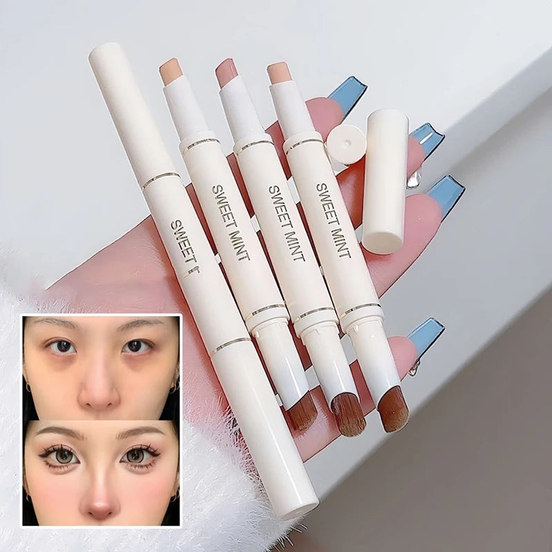 Double-end Silk Soft Concealer Aegyosal Pencil with Brush Full Coverage Acne Dark Circles Contour Stick Makeup Women Cosmetics